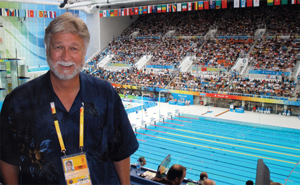 Doug Wren in the swimming venue at the Beijing Olympics