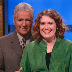 Jamie Thomson with Alex Trebek (images courtesy of Jeopardy! Productions)