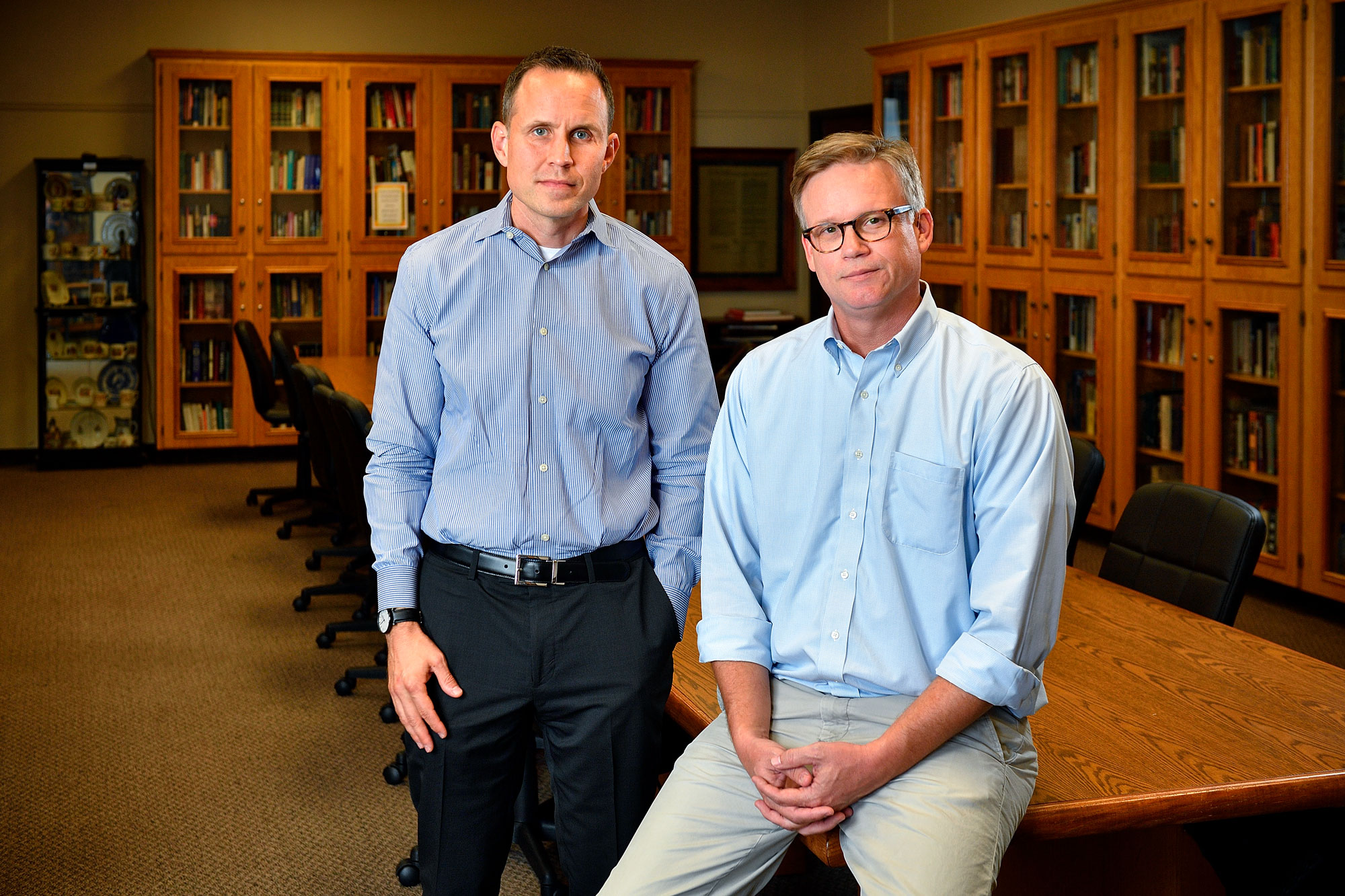 UNT history professors Andrew Torget (left) and Todd Moye.