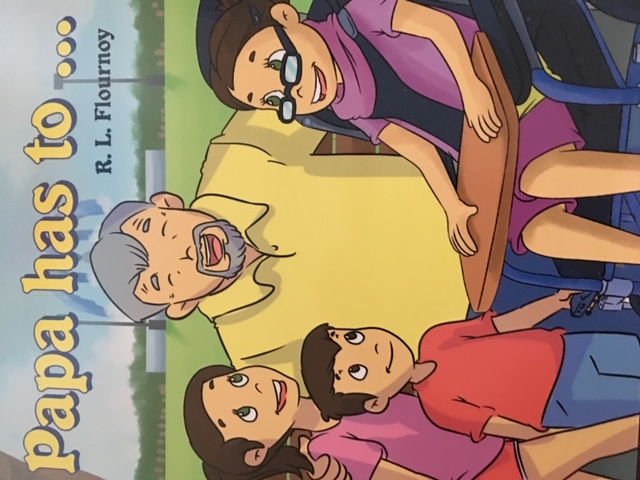 Book cover for "Papa Has To ..." with illustration of grandfather and grandchildren