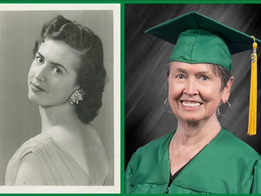 Portraits of Betty Sue Davis Wright in 1959 and 2011