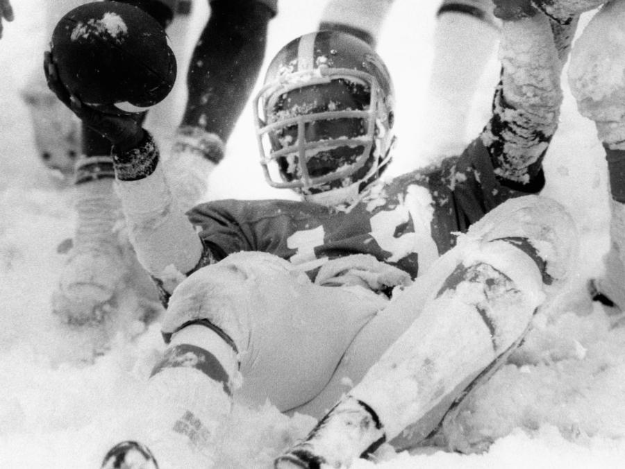 Football player in snow