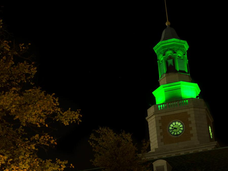 McConnell Tower turns green