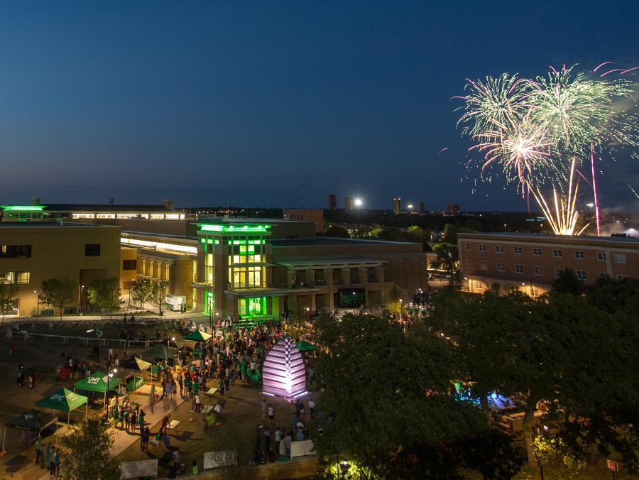 Block Party on UNT campus with fireworks