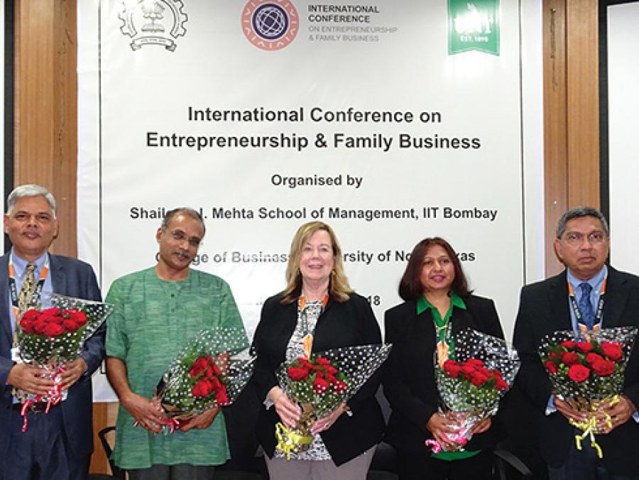 From left, Shivganesh Bhargava, head of Shailesh J. Mehta School of Management, IIT-Bombay; P.V. Balaji, dean of research and development, IIT-Bombay; Marilyn Wiley, dean of UNT's College of Business; Manjula Salimath, associate professor of management,