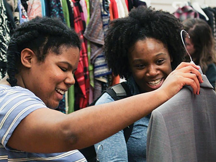 Students browsing clothes