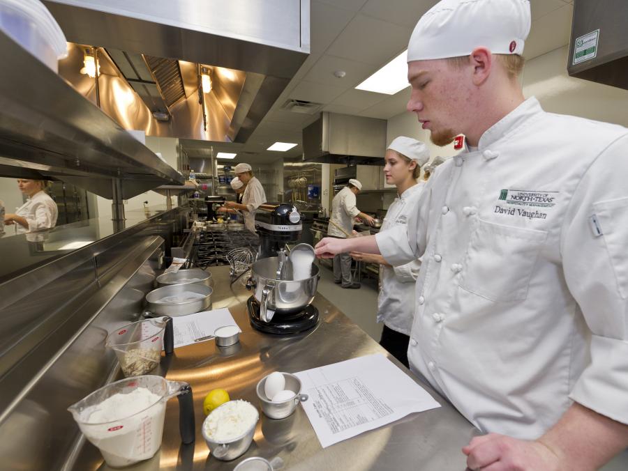 Students working in kitchen 