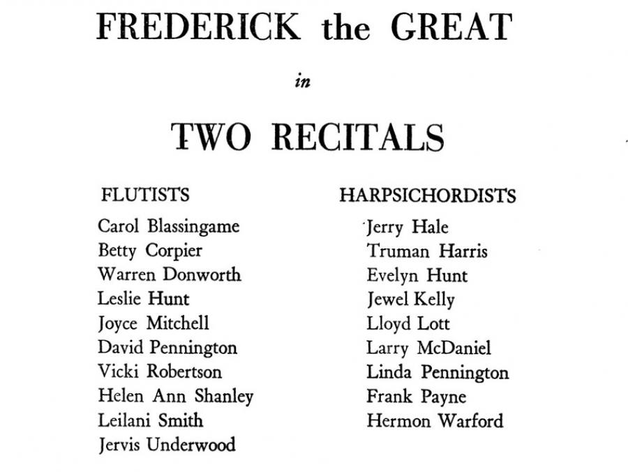 Fredersich the Great recital list of performers