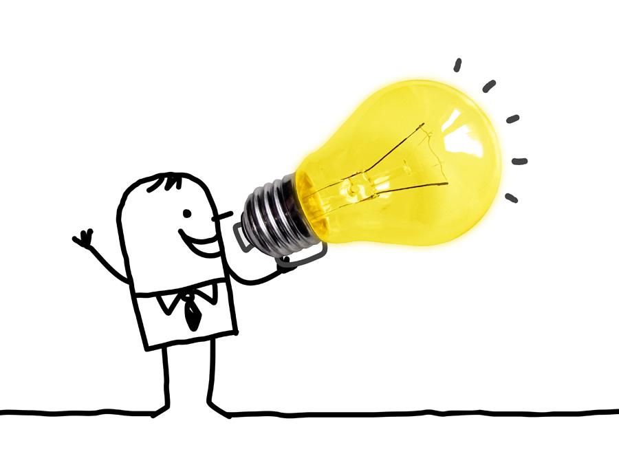 Illustration depicting a figure using a light bulb, symbolising an idea, as a megaphone