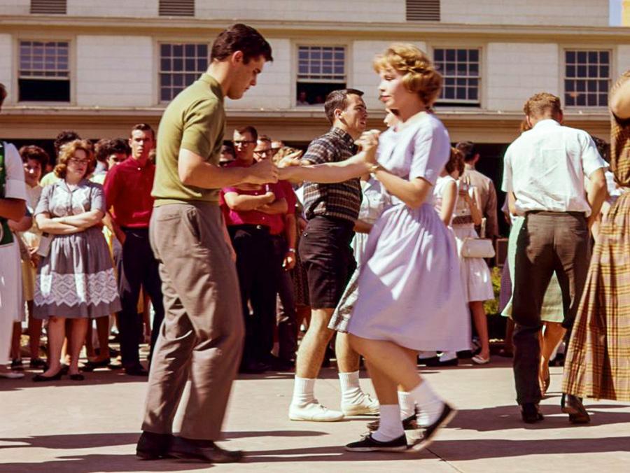 Students dancing outside the union