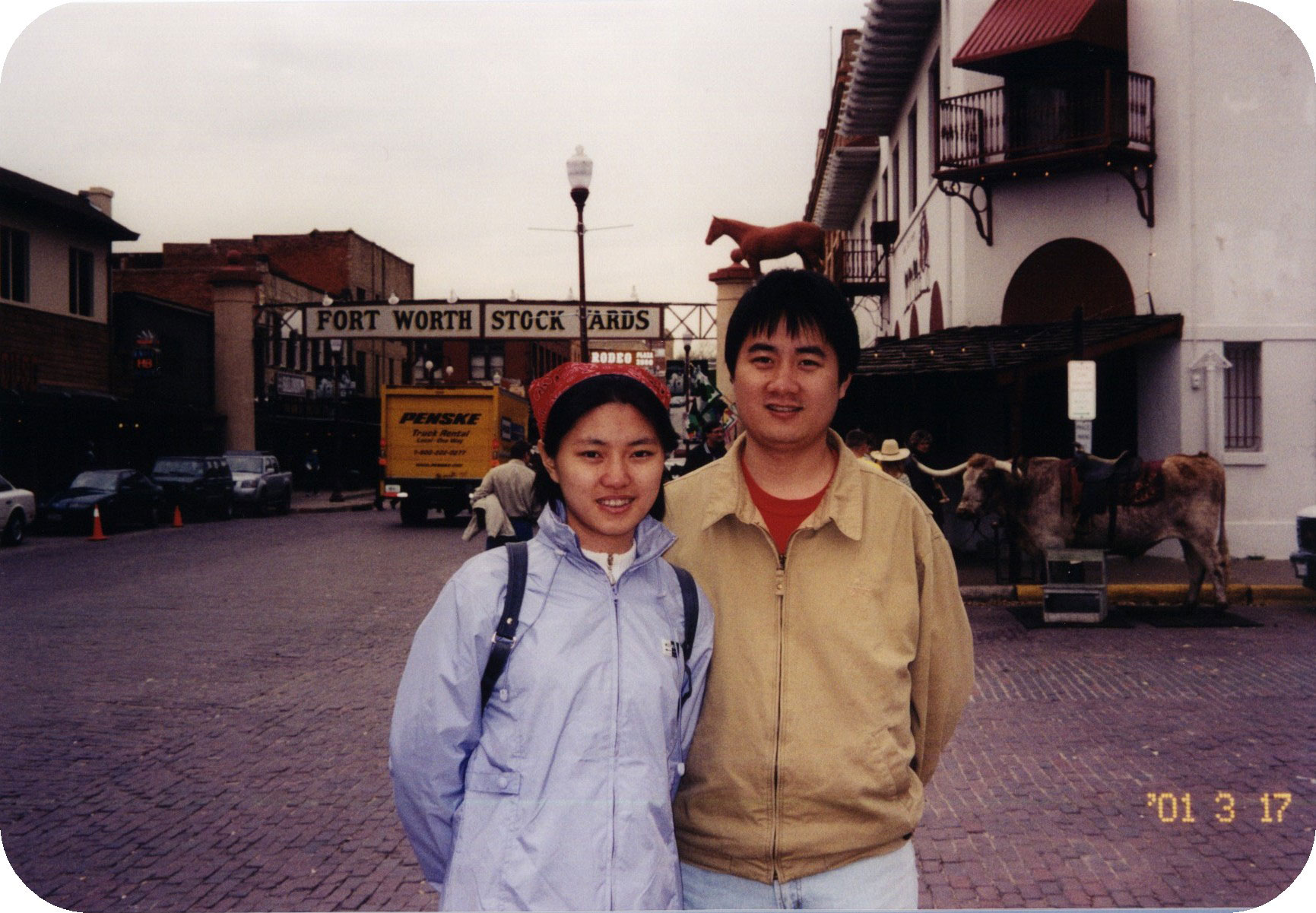 Zhiling Zhang and Xiaohu Xia at the Fort Worth Stock Yards in 2001.